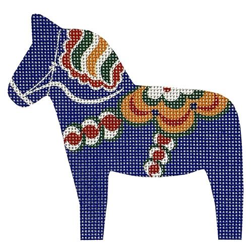 Dala Horse Blue Painted Canvas Pepperberry Designs - 1