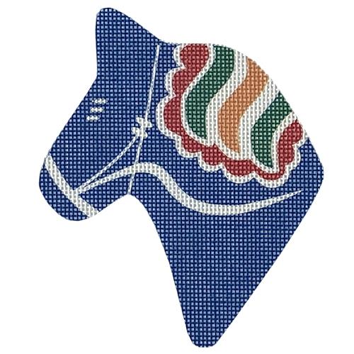 Dala Horse Head Blue Painted Canvas Pepperberry Designs - 1