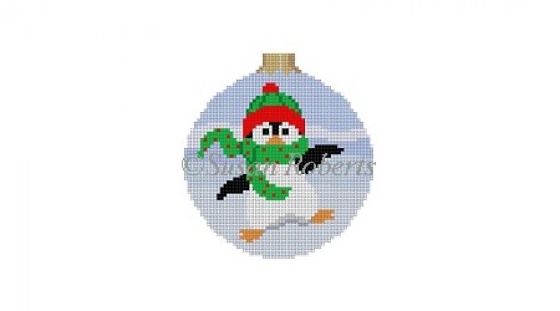 Dancing Penguin Round Painted Canvas Susan Roberts Needlepoint Designs Inc.