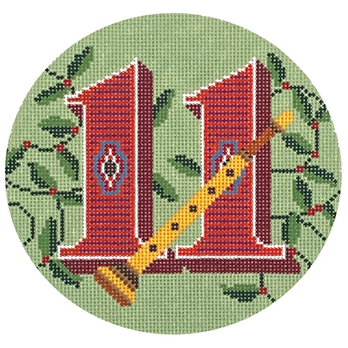 Day 11 - Eleven Pipers Piping Painted Canvas Wipstitch Needleworks