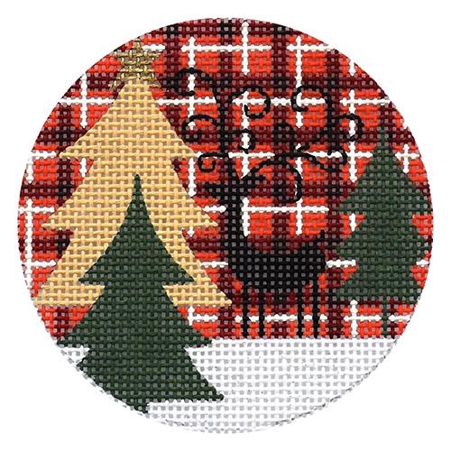 Deer and Pine Trees on Plaid Painted Canvas Alice Peterson Company - 1