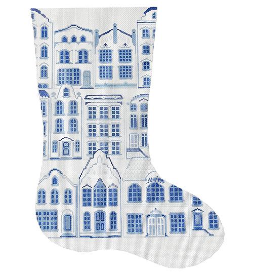 Delft House Stocking Painted Canvas The Plum Stitchery - 1