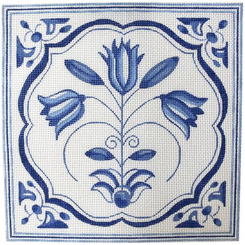 Delft Tile Tulips Painted Canvas The Plum Stitchery - 1