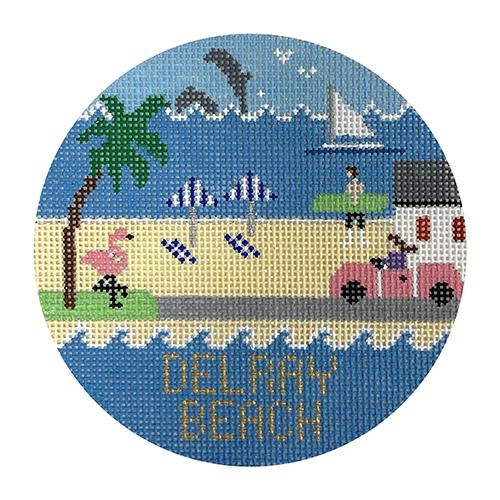 Delray Beach Round Painted Canvas Doolittle Stitchery - 1