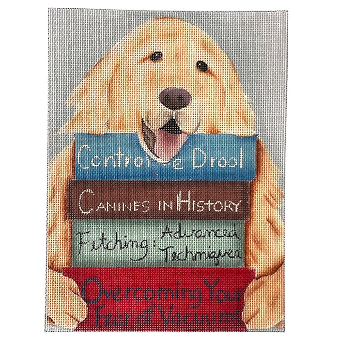 Dog with Books Painted Canvas CBK Needlepoint Collections