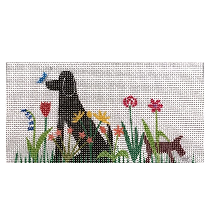 Dogs with Flowers Painted Canvas All About Stitching/The Collection Design - 1