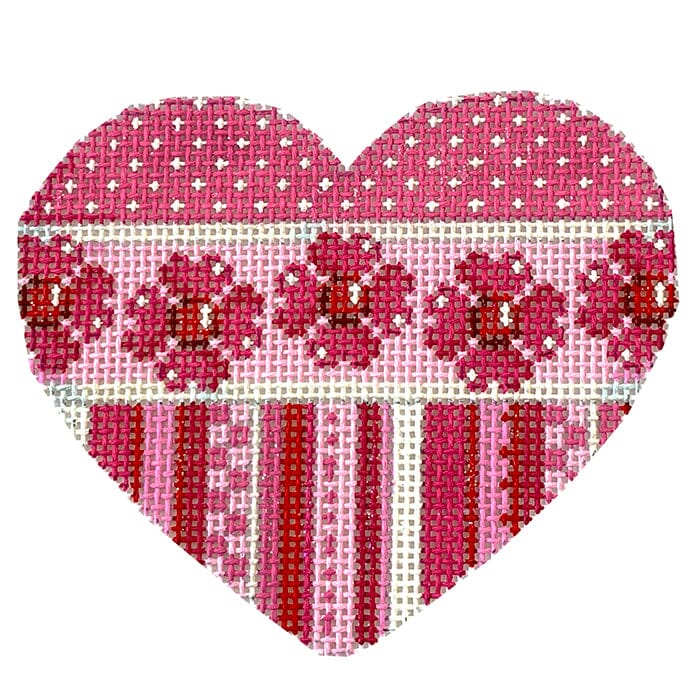 Dots/Flowers/Multi Stripe Heart Painted Canvas Whimsy & Grace - 1