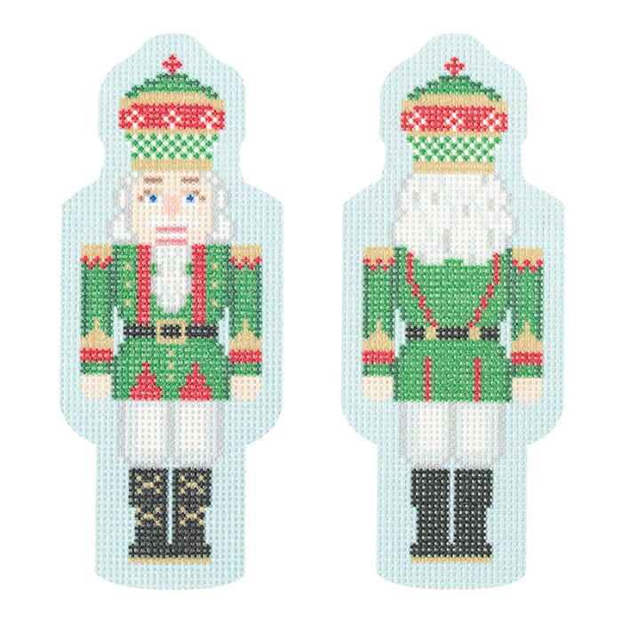 Double Sided Nutcracker Ornament   Green Printed Canvas Needlepoint To Go