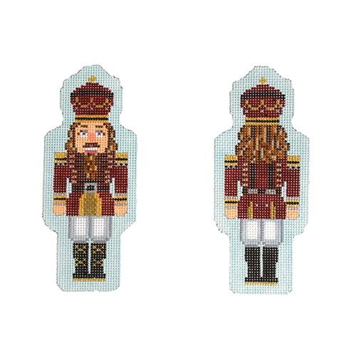 Double Sided Nutcracker Ornament Maroon Painted Canvas Kirk & Bradley - 1