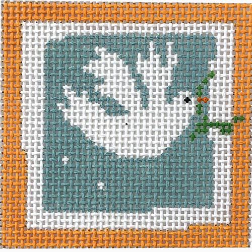 Dove Small Square on Sage Facing Right Painted Canvas Pippin
