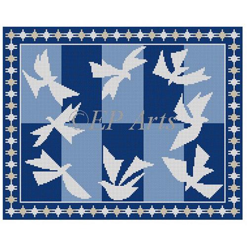 Doves of Peace in Blues Painted Canvas Susan Roberts Needlepoint Designs Inc. - 1
