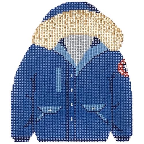 Down Jacket - Blue Painted Canvas Audrey Wu Designs