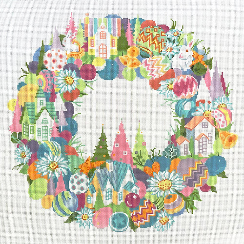 Easter Wreath on 13 Painted Canvas A Stitch in Time - 1