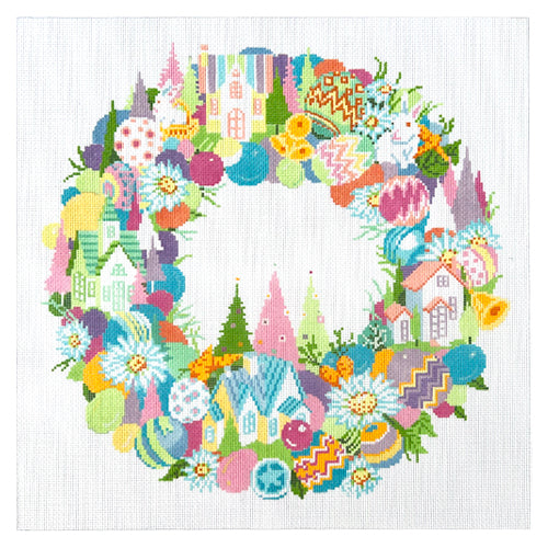 Easter Wreath on 18 Painted Canvas A Stitch in Time - 1