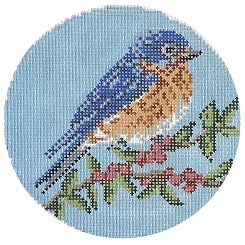 Eastern Bluebird Round Painted Canvas Needle Crossings - 1