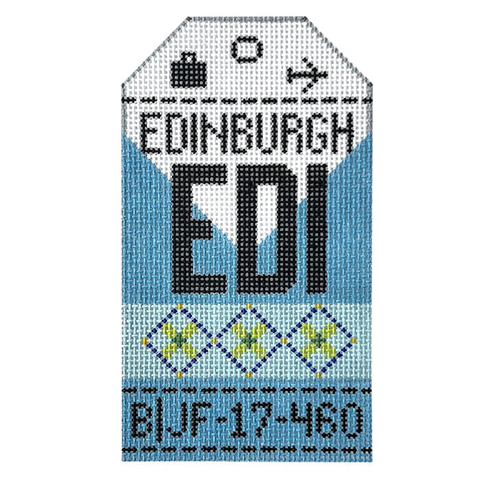 Edinburgh EDI Travel Tag Painted Canvas Hedgehog Needlepoint