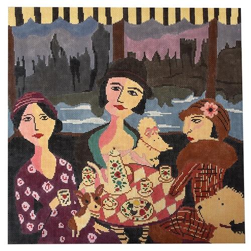 Edith, Ethel and Ezra at Tea Time on Thames 18m Painted Canvas Birds of a Feather - 1