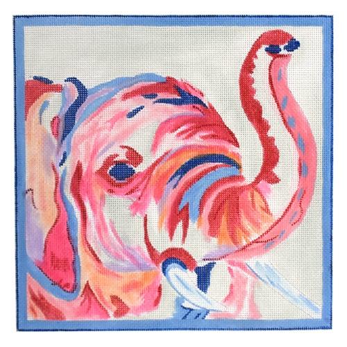 Elephant Head Fuchsia and Blue Painted Canvas Kate Dickerson Needlepoint Collections - 1