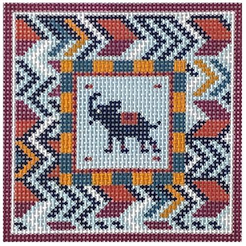 Elephant Square with Chevron Border Painted Canvas KCN Designers - 1