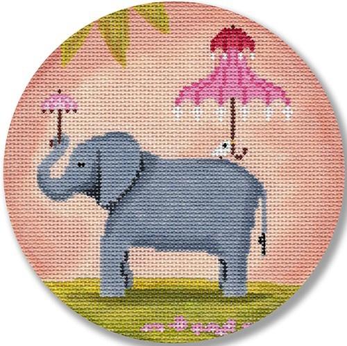 Elephant with Pink Umbrella Painted Canvas CBK Needlepoint Collections