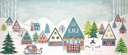 Elongated Winter Scene Painted Canvas Alice Peterson