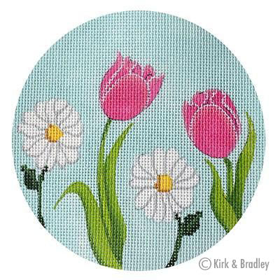 English Garden Round Pink & White Painted Canvas Kirk & Bradley - 1