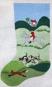 English Hunt Scene Stocking Painted Canvas The Meredith Collection