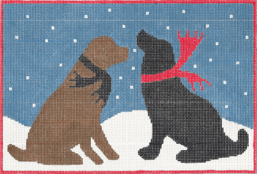 Evening Snow Dogs Painted Canvas CBK Needlepoint Collections - 1