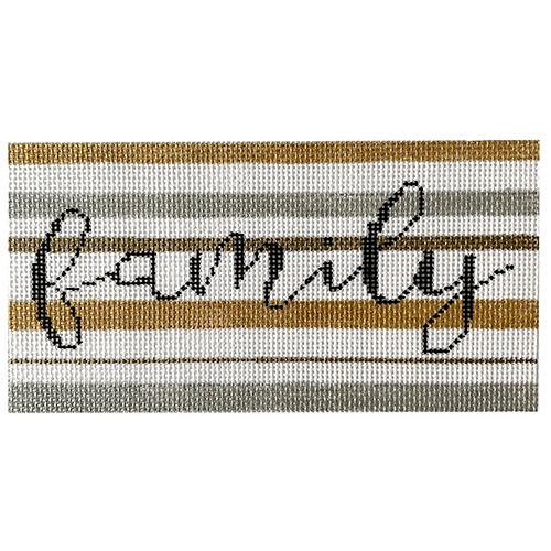 Family Sign on Gold & Silver Stripes Painted Canvas Vallerie Needlepoint Gallery