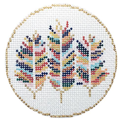 Feather Round Painted Canvas The Plum Stitchery - 1