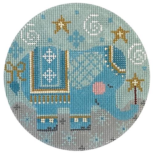Festive Blue Elephant Round Painted Canvas Danji Designs