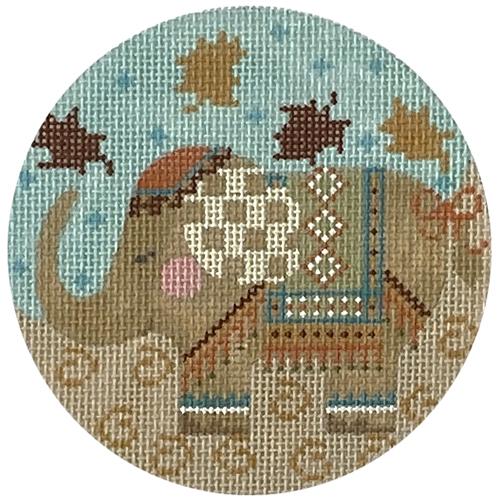 Festive Brown Elephant Round Painted Canvas Danji Designs - 1