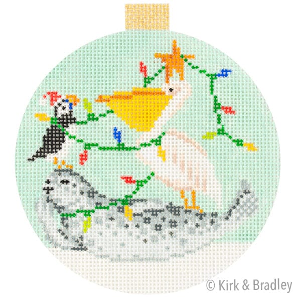 Festive Sea Friends Sea Lion, Penguin, Pelican Painted Canvas Kirk & Bradley