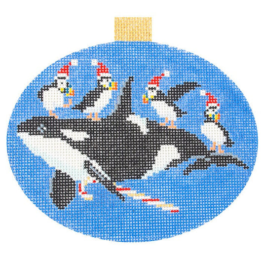 Festive Sea Friends - Whale and Puffins Painted Canvas Kirk & Bradley 