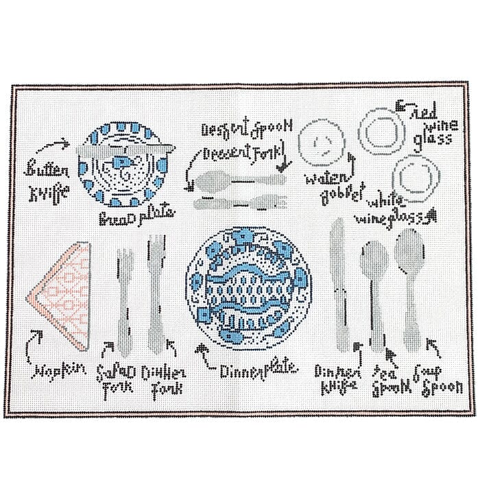 Fine Dining Etiquette Painted Canvas Kimberly Ann Needlepoint - 1