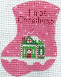 First Christmas Girl Mini Stocking - Gingerbread House Painted Canvas The Meredith Collection