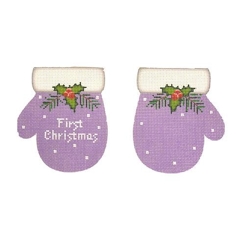First Christmas Mittens Lavender Painted Canvas Pepperberry Designs - 1