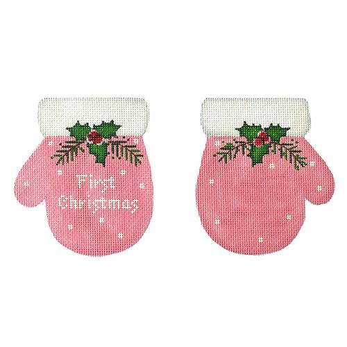 First Christmas Mittens Pink Painted Canvas Pepperberry Designs - 1