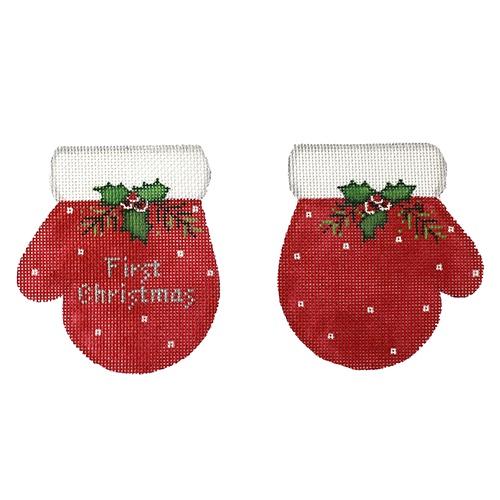 First Christmas Mittens Red Painted Canvas Pepperberry Designs - 1
