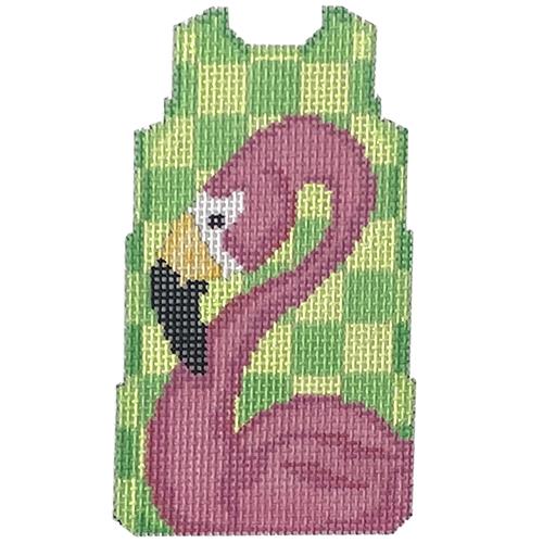 Flamingo on Checks Mini Shift Painted Canvas Two Sisters Needlepoint