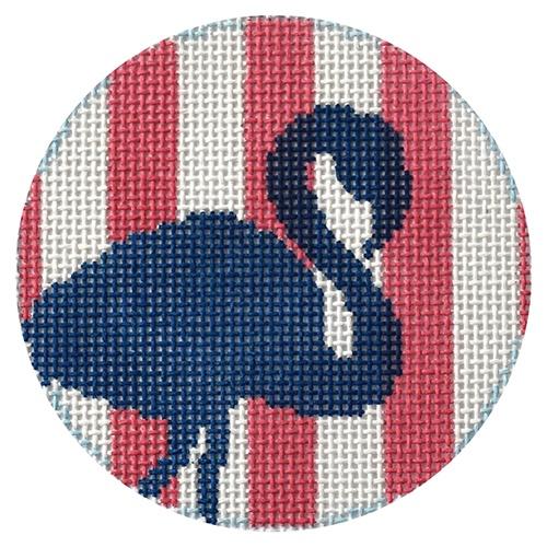 Flamingo on Pink Stripes Painted Canvas Two Sisters Needlepoint - 1