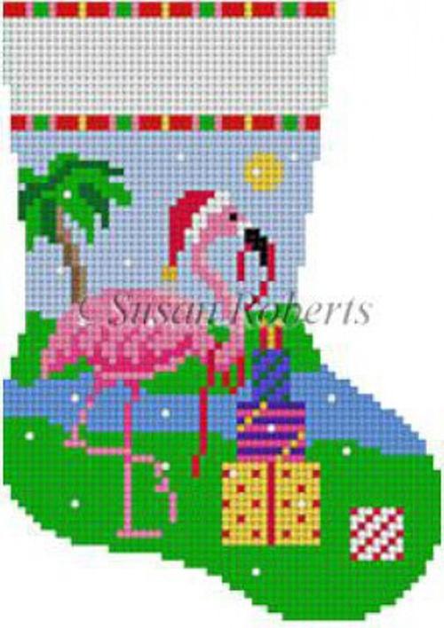 Flamingo with Presents Painted Canvas Susan Roberts Needlepoint Designs Inc.