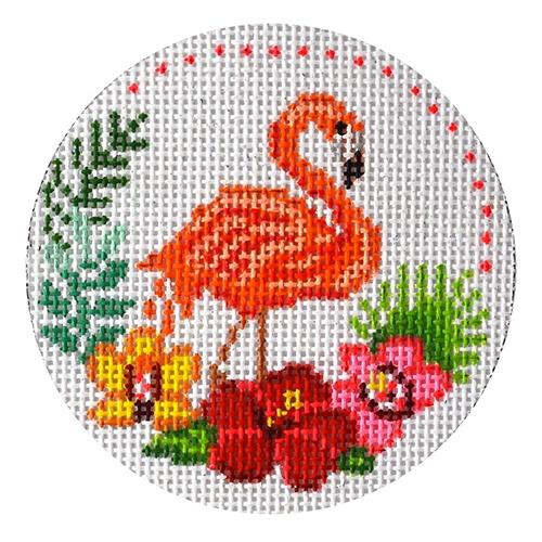 Flamingo with Tropical Flowers Painted Canvas Alice Peterson Company