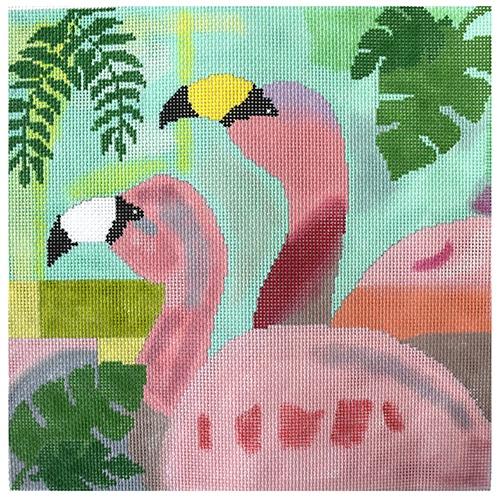 Flamingos Wading Painted Canvas Patti Mann
