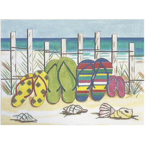 Flip Flops on Beach Painted Canvas Alice Peterson Company - 1