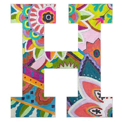 Floral 12" Monogram Letter H on 13 Painted Canvas Colors of Praise - 1