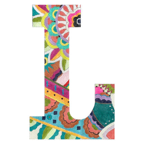 Floral 12" Monogram Letter L on 13 Painted Canvas Colors of Praise - 1