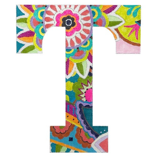 Floral 12" Monogram Letter T on 13 Painted Canvas Colors of Praise - 1