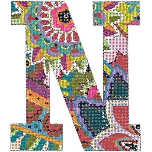 Floral 6" Monogram Letter N Painted Canvas Colors of Praise - 1