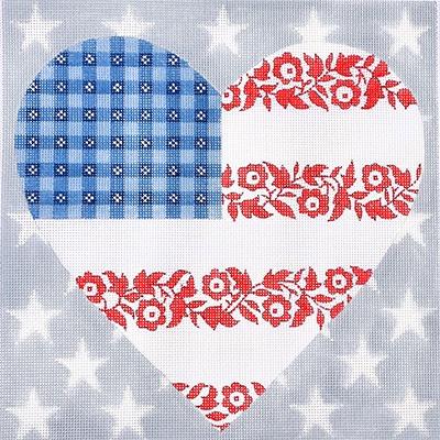 Floral Flag Stars & Stripes Heart Painted Canvas Kirk & Bradley - 1